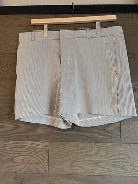 Banana Republic Striped Tailored Shorts - White & Grey Pinstripe